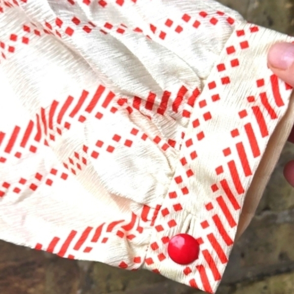 Pauline Trigère Vintage Silk Lined Bias Cut Midi Red and White Striped Size 8 - Picture 4 of 4